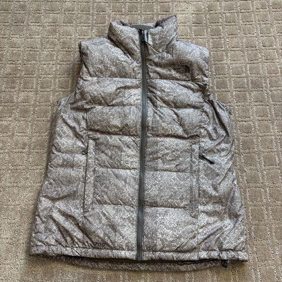 The North Face Nuptse Puffer Vest Women's M Beige Gray Goose Down Fill 700 - Picture 1 of 10